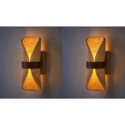 2 Pcs Bohemian Handwoven Rattan Wall Sconces,decorative Lighting For Bedroom, Bathroom, Living Room, Hallway, Boho Home Decor - image 1