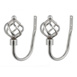 A.unique Home Pair Of Twisted Metal Holdbacks With Fittings - Brushed Steel - thumbnail 2