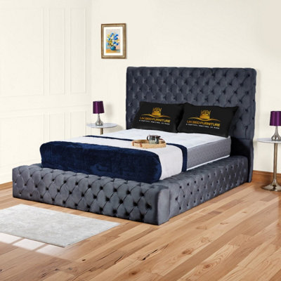 UKBEDFURNITURE Ambassador Steel Plush Valvet Upholstered Bed Frame Only- Blackboard - 54 Inch Headboard - image 1