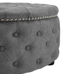 Grey Extra Large Round Cushioned Pouffe Seat Linen Ottoman Coffee Table Sofa Footrest - thumbnail 4