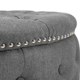 Grey Extra Large Round Cushioned Pouffe Seat Linen Ottoman Coffee Table Sofa Footrest - thumbnail 3