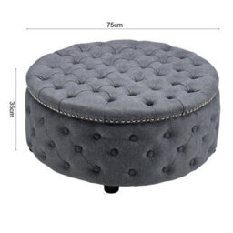 Grey Extra Large Round Cushioned Pouffe Seat Linen Ottoman Coffee Table Sofa Footrest - thumbnail 2