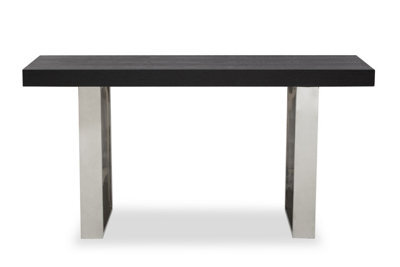 Orsina Grey Elm Wood Console Table, Elm Wood Plank Top On Polished Stainless Steel Sledge Legs, Monochrome - image 1