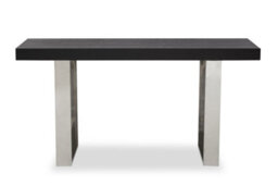 Orsina Grey Elm Wood Console Table, Elm Wood Plank Top On Polished Stainless Steel Sledge Legs, Monochrome