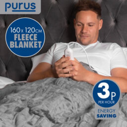 Purus Deluxe Grey Electric Throw Heated Double Over Blanket Soft Fleece  9 Heat & 12 Timer Settings - thumbnail 3