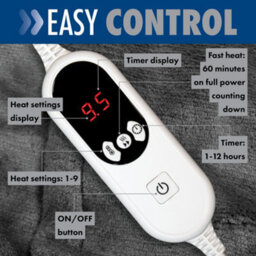 Purus Deluxe Grey Electric Throw Heated Double Over Blanket Soft Fleece  9 Heat & 12 Timer Settings - thumbnail 4