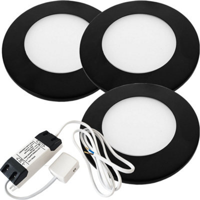 3 Pack Matt Black Ultra-Slim Round Led Under Cabinet Lights With Driver Kit - Natural White Glow - image 1