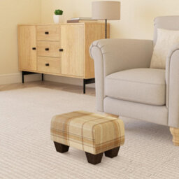 Natural Cream Mahogany Wood Chunky Legs Tartan Fabric Small Footstool  Handmade Uk By Footstools Direct - thumbnail 1