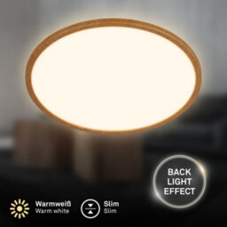 Briloner Ceiling Light Led 22W 3000Lm Round Ultra Slim Wood Look Panel 420mm Warm White - thumbnail 2