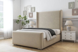 "Sloomy Devonshire Almond Coniston Bed Frame With Mattress With 50""  Upholstered Wingback Headboard 4'6 Double" - thumbnail 2