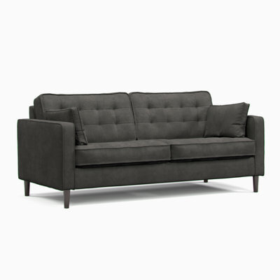 Furnishings For Less UK Eden Graphite Chenille Fabric Boxed Arm 3 Seater Sofa - image 1