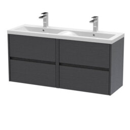 Nuie Havana Wall Hung 4 Drawer Vanity Basin Unit & Double Ceramic Basin, Modern Sink Vanity Unit In Graphite Grey With White - thumbnail 1