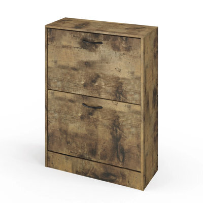 Urbn-Living Urbnliving 2 Drawer Ancient Wood Shoe Cabinet Cupboard Rack Storage Unit Organiser Stand Wooden Holder - image 1