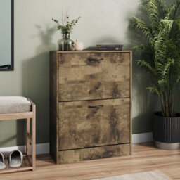Urbn-Living Urbnliving 2 Drawer Ancient  Wood  Shoe Cabinet Cupboard Rack Storage Unit Organiser Stand Wooden Holder - thumbnail 3