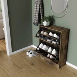 Urbn-Living Urbnliving 2 Drawer Ancient  Wood  Shoe Cabinet Cupboard Rack Storage Unit Organiser Stand Wooden Holder - thumbnail 2