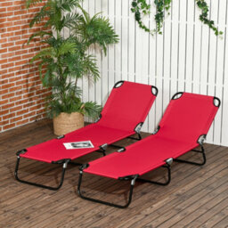 Outsunny Folding Sun Loungers Set Of 2 With Adjustable Backrest, Wine Red