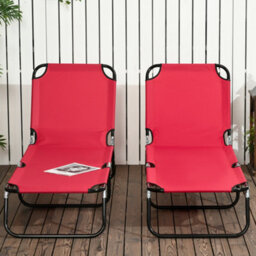 Outsunny Folding Sun Loungers Set Of 2 With Adjustable Backrest, Wine Red - thumbnail 9