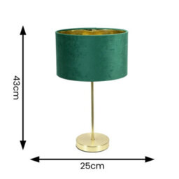 Valuelights Charles Gold Table Lamp With Metallic & Green Velvet Shade And Bulb - thumbnail 8