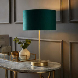 Valuelights Charles Gold Table Lamp With Metallic & Green Velvet Shade And Bulb - thumbnail 2