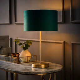 Valuelights Charles Gold Table Lamp With Metallic & Green Velvet Shade And Bulb - thumbnail 3