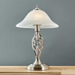 Valuelights Memphis Satin Nickel Barley Twist Table Lamp With Frosted Alabaster Shade - Complete With 6W Led Bulb In Warm White - thumbnail 2
