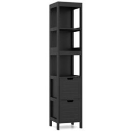 Slim Wooden Linen Tower Tall Bathroom Storage Cabinet