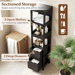 Slim Wooden Linen Tower Tall Bathroom Storage Cabinet - thumbnail 6