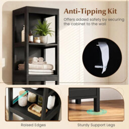 Slim Wooden Linen Tower Tall Bathroom Storage Cabinet - thumbnail 4