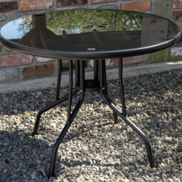 Samuel Alexander 4 Person Round Black Garden Table With Glass Top & Parasol Hole - thumbnail 7
