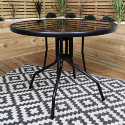 Samuel Alexander 4 Person Round Black Garden Table With Glass Top & Parasol Hole - thumbnail 1