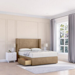 "Sloomy 6Ft Devonshire Naples Mink Memory Foam Bed Set With No Drawers Mattress & 54"" Wingback Headboard - Super King"