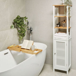Wyld And Coco Casalux White Mdf Tall Bathroom Cabinet 30 X 160 Cm With Perforated Door And Shelves - thumbnail 2