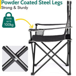 Trail Outdoor Leisure Folding Camping Chair With Cup Holder Black 2 Pack - thumbnail 3