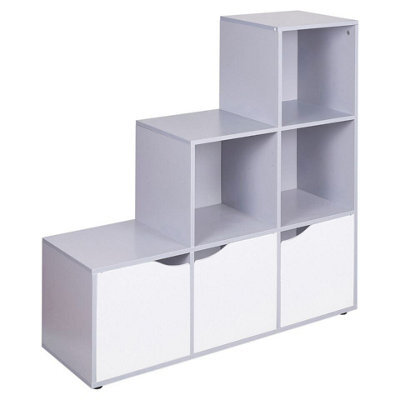 Urbn-Living Urbnliving Height 90.5Cm 6 Cube Step Storage Grey Bookcase And White Doors For Home Office Organizer Display Shelf Unit - image 1