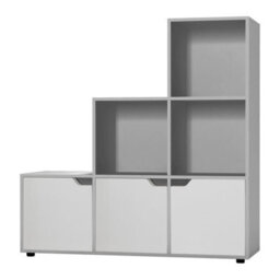 Urbn-Living Urbnliving Height 90.5Cm 6 Cube Step Storage Grey Bookcase And White Doors For Home Office Organizer Display Shelf Unit - thumbnail 3