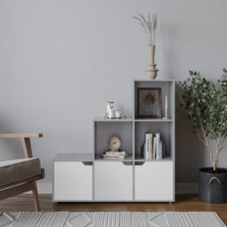 Urbn-Living Urbnliving Height 90.5Cm 6 Cube Step Storage Grey Bookcase And White Doors For Home Office Organizer Display Shelf Unit - thumbnail 2