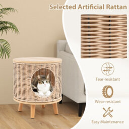 Costway Cat House Cat Bed Indoor Cat Litter Box Enclosure W/ Detachable Cushion - thumbnail 6