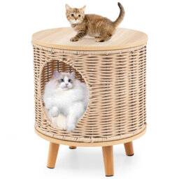 Costway Cat House Cat Bed Indoor Cat Litter Box Enclosure W/ Detachable Cushion