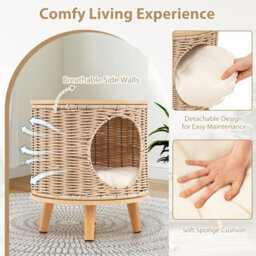 Costway Cat House Cat Bed Indoor Cat Litter Box Enclosure W/ Detachable Cushion - thumbnail 8