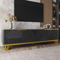 Btm Modern Tv Stand, 4-Door Storage Cabinet, Geometric Design, 160Cm Tv Unit - thumbnail 8