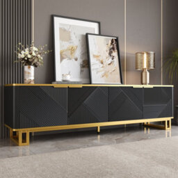 Btm Modern Tv Stand, 4-Door Storage Cabinet, Geometric Design, 160Cm Tv Unit - thumbnail 3