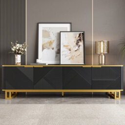 Btm Modern Tv Stand, 4-Door Storage Cabinet, Geometric Design, 160Cm Tv Unit - thumbnail 2