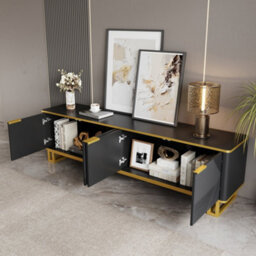 Btm Modern Tv Stand, 4-Door Storage Cabinet, Geometric Design, 160Cm Tv Unit - thumbnail 4