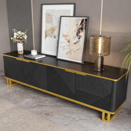 Btm Modern Tv Stand, 4-Door Storage Cabinet, Geometric Design, 160Cm Tv Unit - thumbnail 5