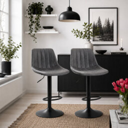 Wyld Haus Seretti Set Of 2 Charcoal Grey Swivel Leather Tub Bar Stools  Adjustable