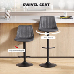 Wyld Haus Seretti Set Of 2 Charcoal Grey Swivel Leather Tub Bar Stools  Adjustable - thumbnail 3