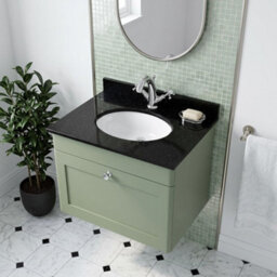 Balterley Swynnerton Traditional 1 Drawer Wall Hung Vanity Unit With Marble Basin, Satin Green, 600mm - thumbnail 3