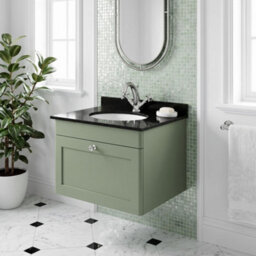 Balterley Swynnerton Traditional 1 Drawer Wall Hung Vanity Unit With Marble Basin, Satin Green, 600mm - thumbnail 2