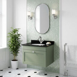 Balterley Swynnerton Traditional 1 Drawer Wall Hung Vanity Unit With Marble Basin, Satin Green, 600mm - thumbnail 4