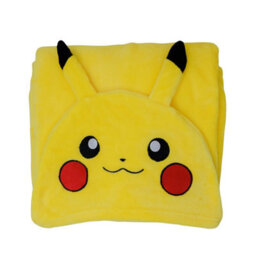 Character World Pokemon Fleece Blanket Pikachu Head Hooded Yellow Smiles Throw 100 X 120Cm - thumbnail 2
